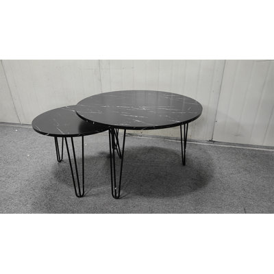 27.56" Round Nesting Coffee Table Set of 2, Marble Top & Sturdy Metal Base for Living Room Bedroom