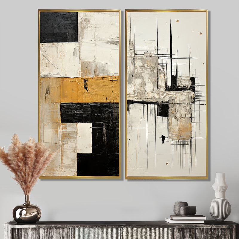 Beige et noir Divine Simplicity IV - peinture abstraite grand art mural, 40" H x 40" W, Impression encadrée flottante, Gold