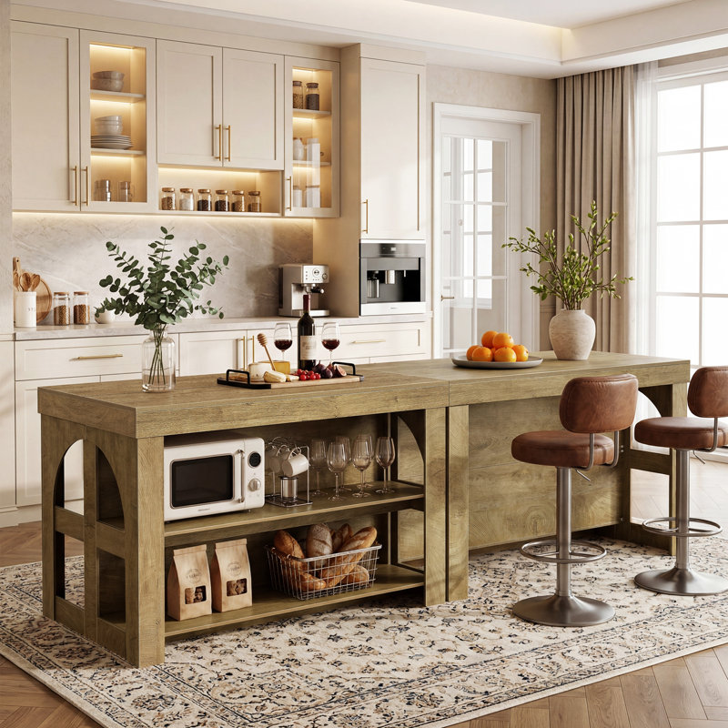55.12" Kitchen Island with 2-Tier Open Storage
