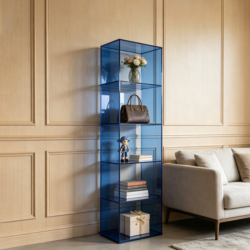 Bibliothèque bleue en acrylique, (5 Shelves) 59.06"H x 23.62"W x 11.81"D