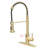 Brushed Gold Automatic Smart Kitchen Faucet, Touchless With Stable Motion Sensor And Pull Out Hands Faucet In Gold, Efficient Operation-1873867164