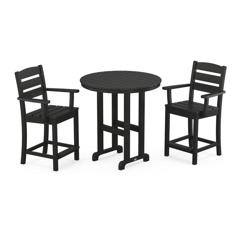 Lakeside 3-Piece Round Farmhouse Arm Chair Counter  Set, Black