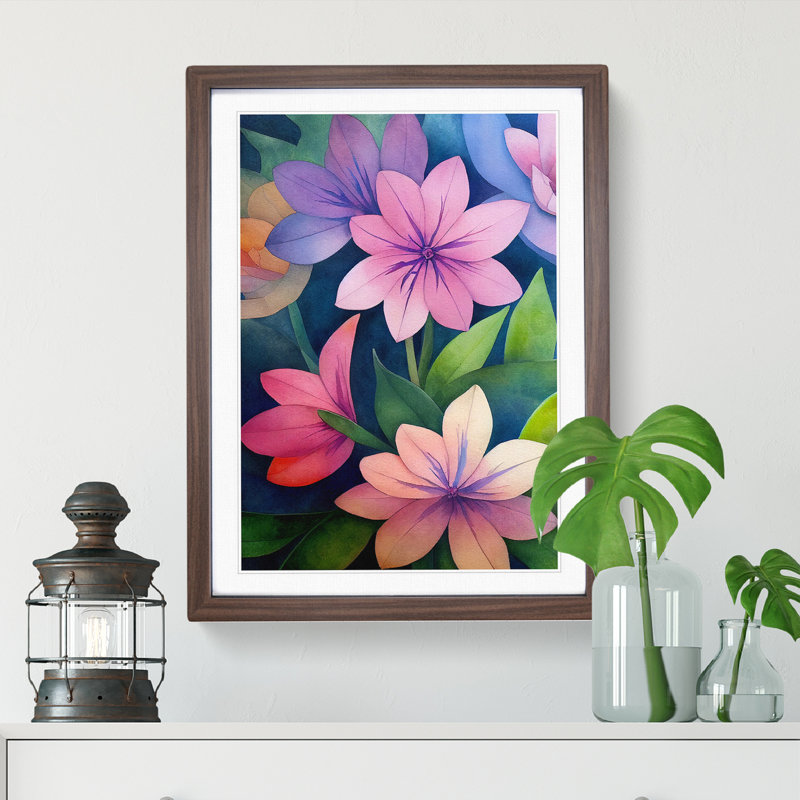 Beautiful Watercolour Flowers No.4 - Wall Art, 66cm H x 48cm W x 2cm D, Walnut Framed, White