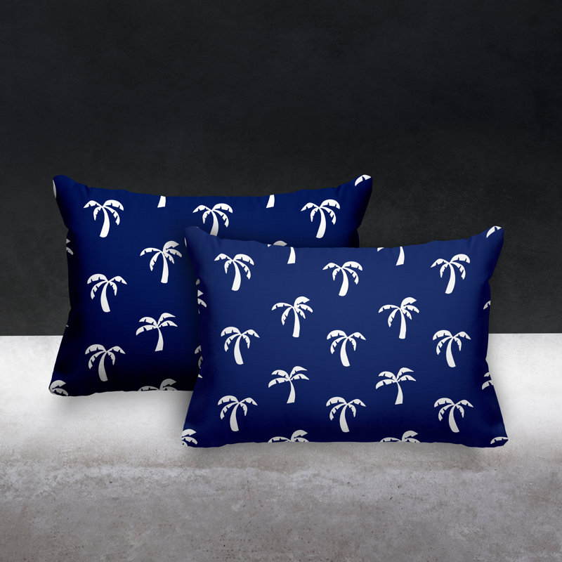 Floral Outdoor Reversible Throw Pillow, Navy Blue
