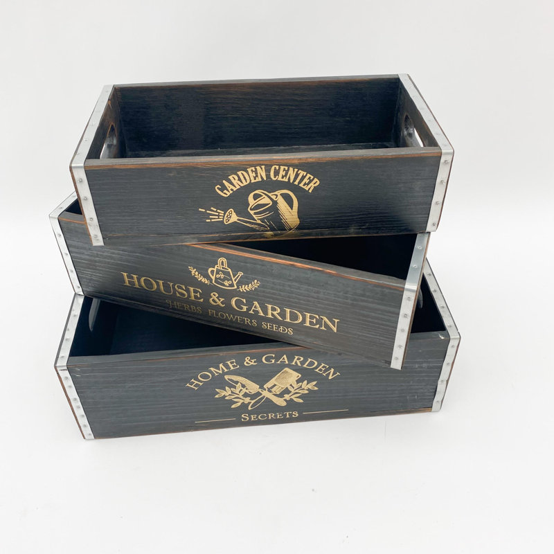 Set Of 3 Brown Garden Trays, Black