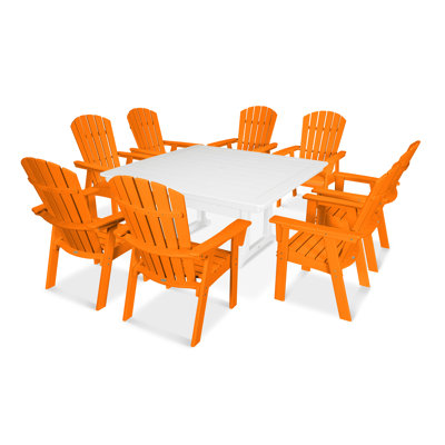 Ensemble repas 7 pièces POLYWOOD Nautical Curveback Adirondack avec pieds en tréteaux