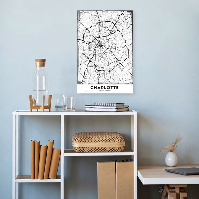 «Charlotte Street Map», rétro, art abstrait de ville murale, 18" H x 12" W