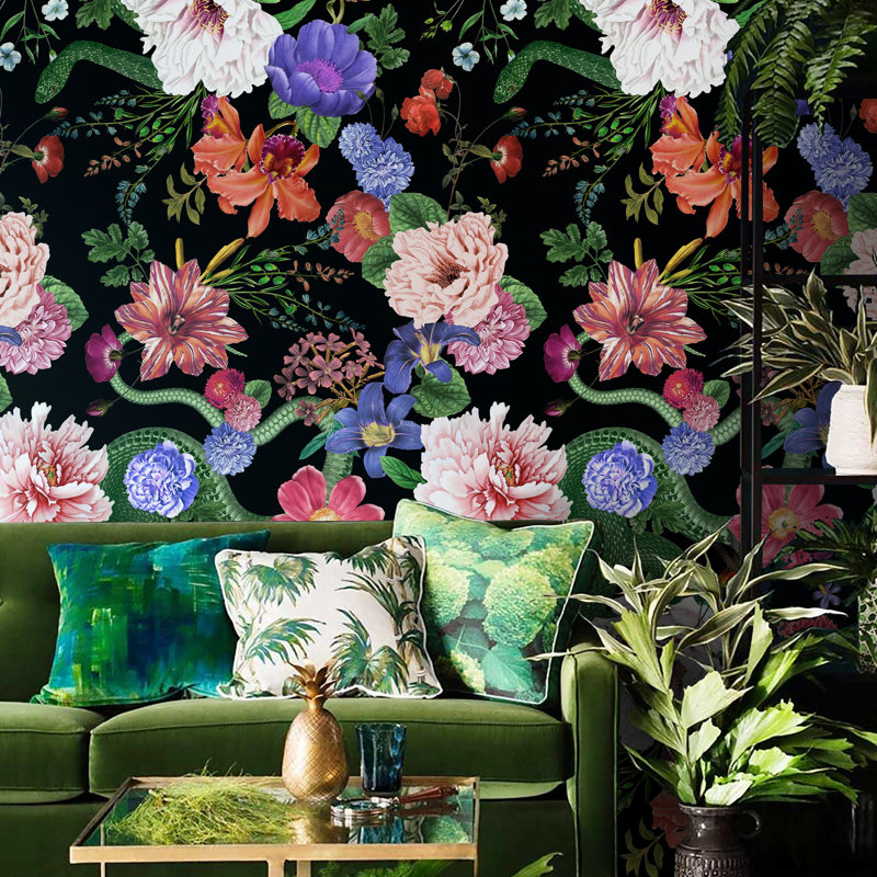 Dark Botanical Floral Wallpaper