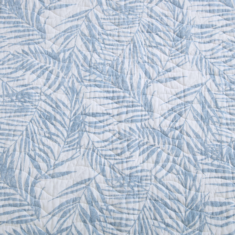 Tommy Bahama Palmday Cotton Reversible Quilt Set, Queen Quilt + 2 Standard Shams, Medium Blue