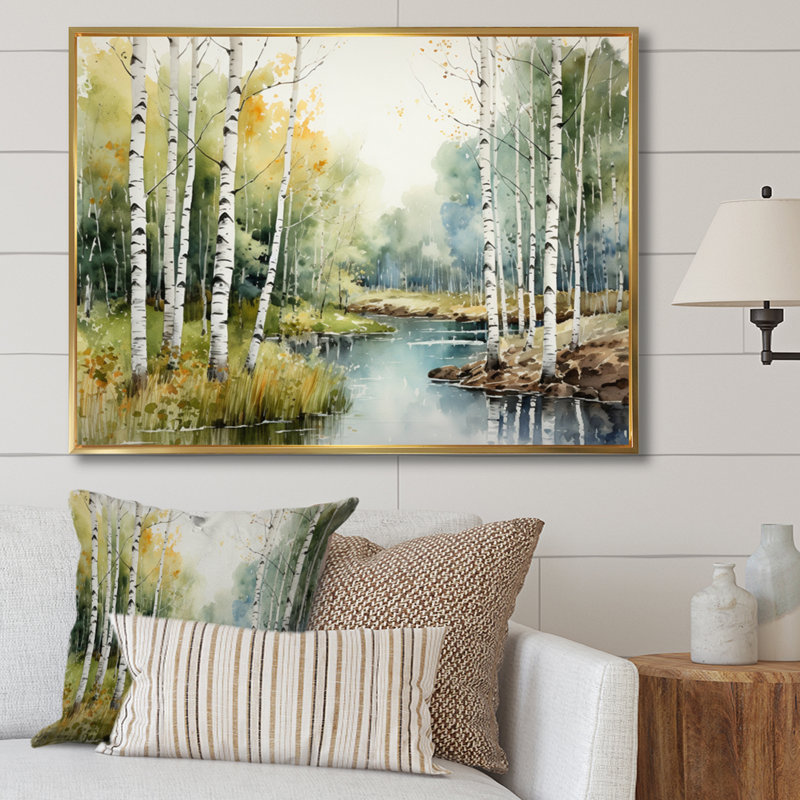 Birch Woods Silent Woods II - arbre, art mural Birch, H 12 po x l 20 po x P 1 po, Cadre flottant doré