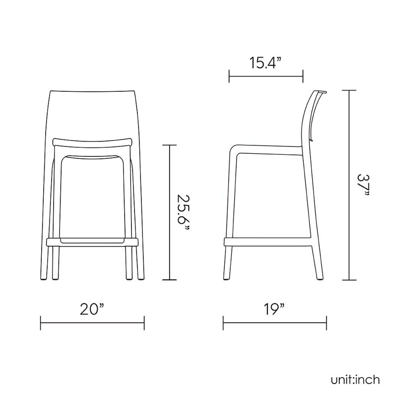 Tabouret de comptoir en résine à dossier bas H 25,6 po Nenko, Blanc