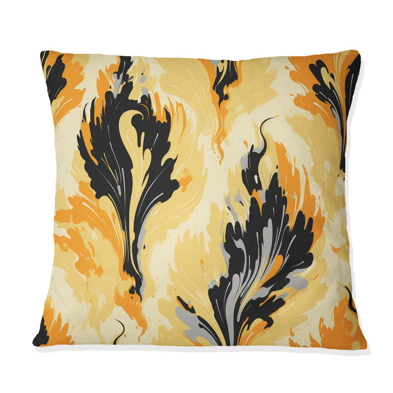 Jaune et noir rétro Ikat Nostalgia - coussin décoratif abstrait corail récif multicolore azur - coussin décoratif