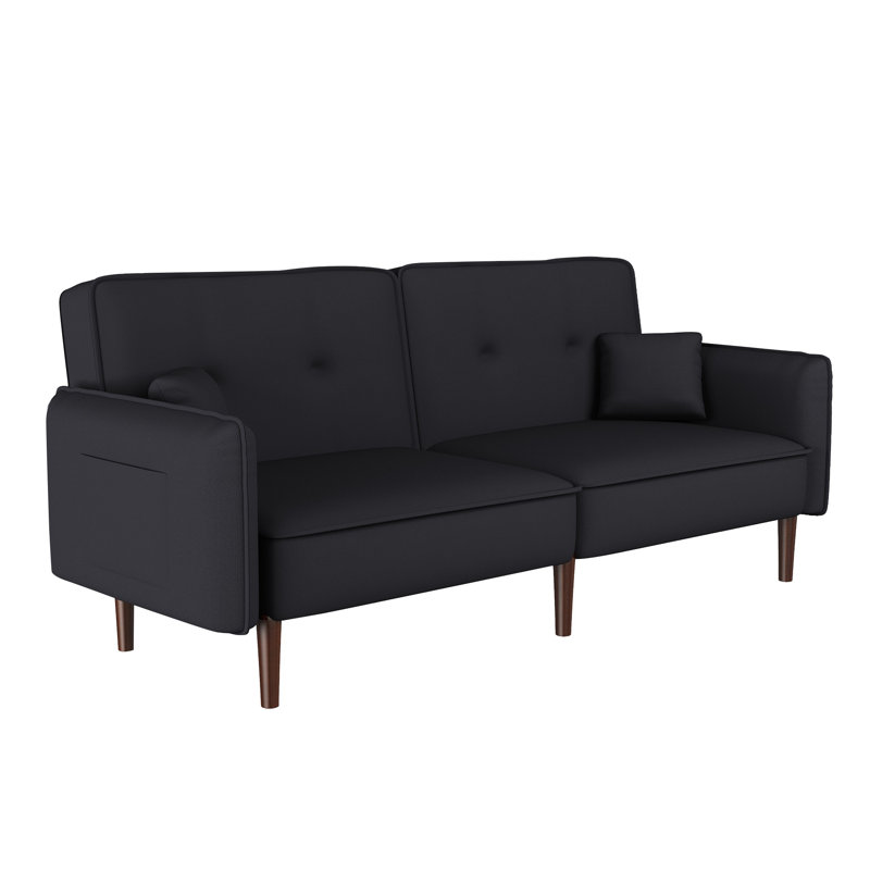 Baldomero Upholstered 75'' Sleeper Sofa, Black Velvet, Brown