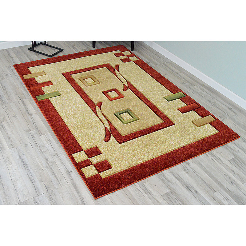 Tapis zone beige/orange 3d sud-ouest Mccampbell, Rectangle 5 pi 2 po x 7 pi 2 po