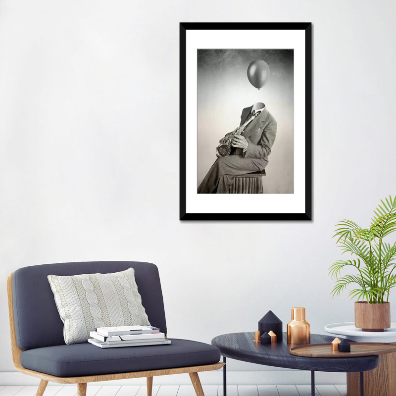 «Jazz», impression sur toile, Papier avec cadre noir, Blanc, H 32 po x l 24 po x P 1 po
