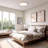Modern LED Close To Ceiling Light, Round Flush Mount Ceiling Lighting Fixture, Matte White With Wood Accent, Minimalist Kitchen Light Fixtures For Bedroom, Entryway, Living Room-100023139-100023142