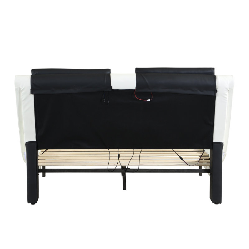 Grands lits modernes en similicuir, structure en bois MDF, avec Bluetooth et massage par vibration