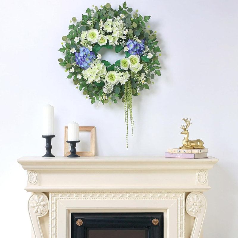 Couronne d'eucalyptus blanc et mauve 26 po