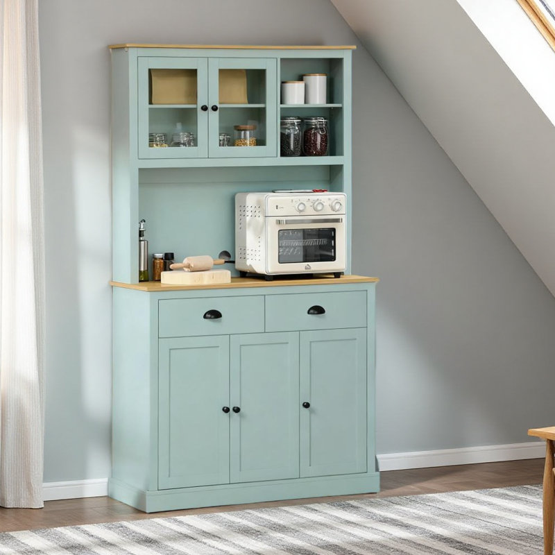 Buffet de cuisine autoportant avec huche avec tiroirs et portes en verre Pantry