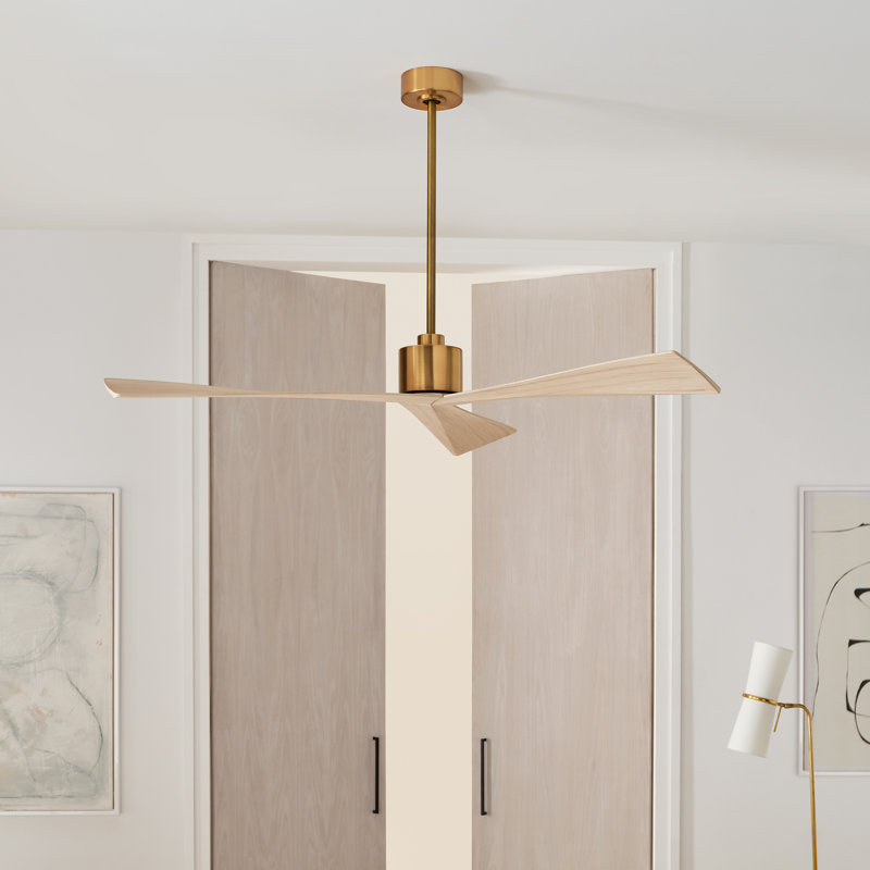 Visual Comfort Fan Adler 60 Indoor Ceiling Fan with Natural Honey ABS blades and Handheld Remote, Burnished Brass