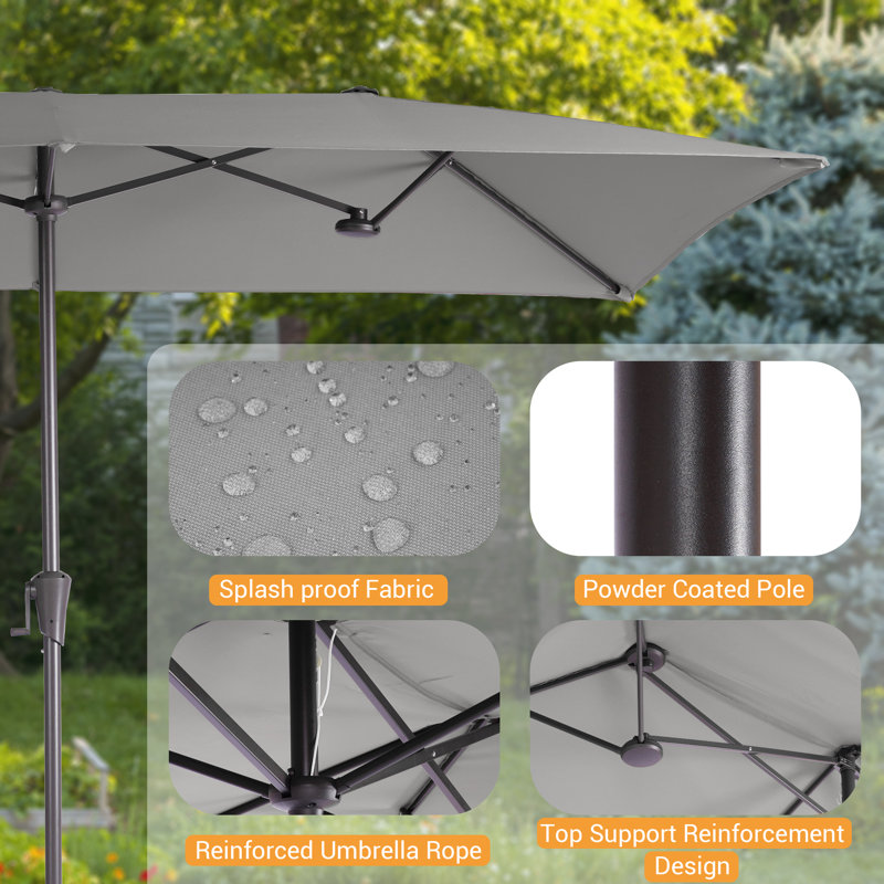 Grand parasol rectangulaire rectangulaire à double face pour marché, Gris, H 7 pi 8 po x l 10 pi 8 po x P 6 pi 9 po