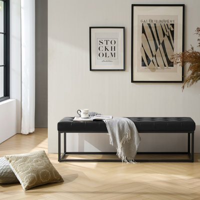 Banc en cuir végétalien moderne avec pattes en métal Anahli Jemaine