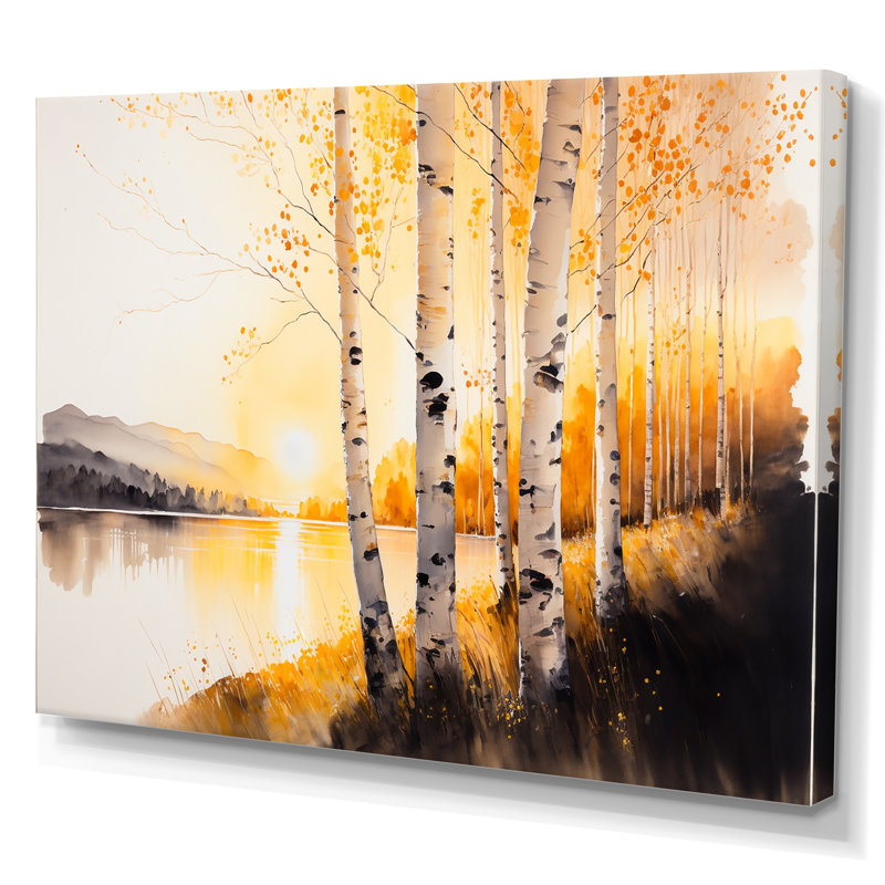 Golden Hour Birch Trees II - reproduction sur toile, H 12 po x l 20 po x P 1 po, Toile tendue