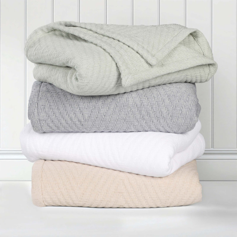 Green Cotton Chevron Woven Throw Coverlet