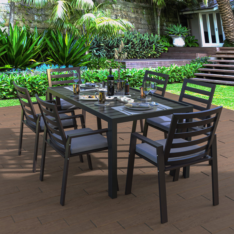 Fauteuil de patio moderne Letendre, Bleu anthracite, Simple