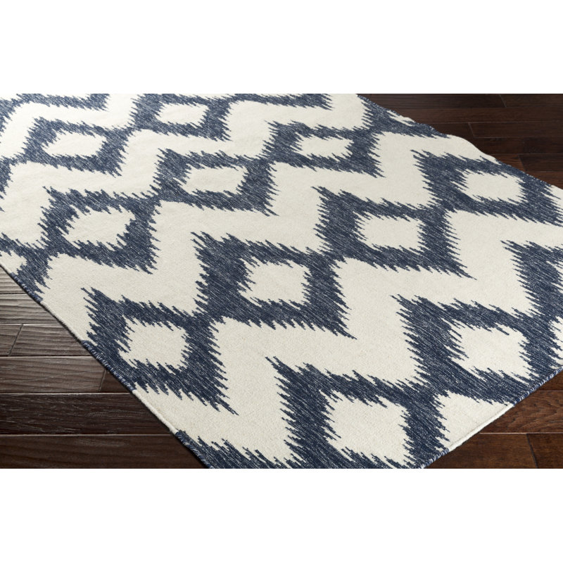 Tapis géométrique en laine tissé à la main gris / beige, Rectangle 9 pi x 13 pi