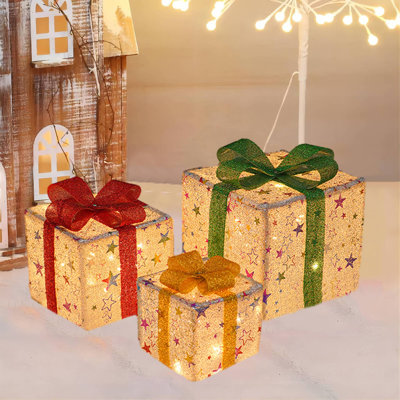 Set of 3 Christmas Lighted Gift Boxes, Christmas Lighted Boxes Remote Control Set of 3 LED up Decor Outdoor up Christmas Boxes Present Decorations Outdoor Yard