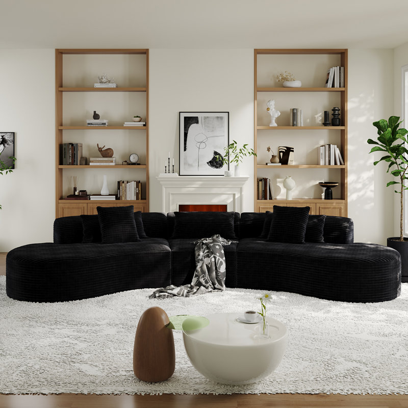 3 - Piece 122" W Modern Curved Sectional Sofa Couch, With Deep Seats, Corduroy Compressed Sofa No Assembly Required
