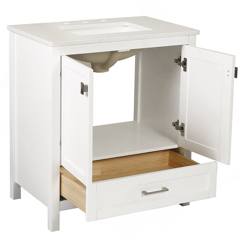 Ensemble de meuble-lavabo 30 po avec lavabo et comptoir en marbre, blanc 24V03-30WH, Blanc