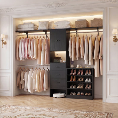 120" W Closet System With Shoe Storage Cabinet, Closet Organizer With Doors And Wooden Drawers