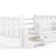 Lit double pleine grandeur pour enfant avec bibliothèque de rangement, tiroirs, escaliers et garde-corps, lit plateforme en bois massif, sans sommier, blanc-133338820-133338819
