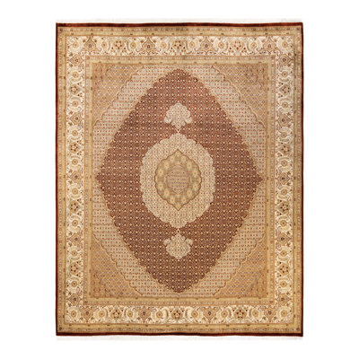 Tapis traditionnel en laine noué à la main brun 8 pi 3 po x 10 pi 5 po Hayner