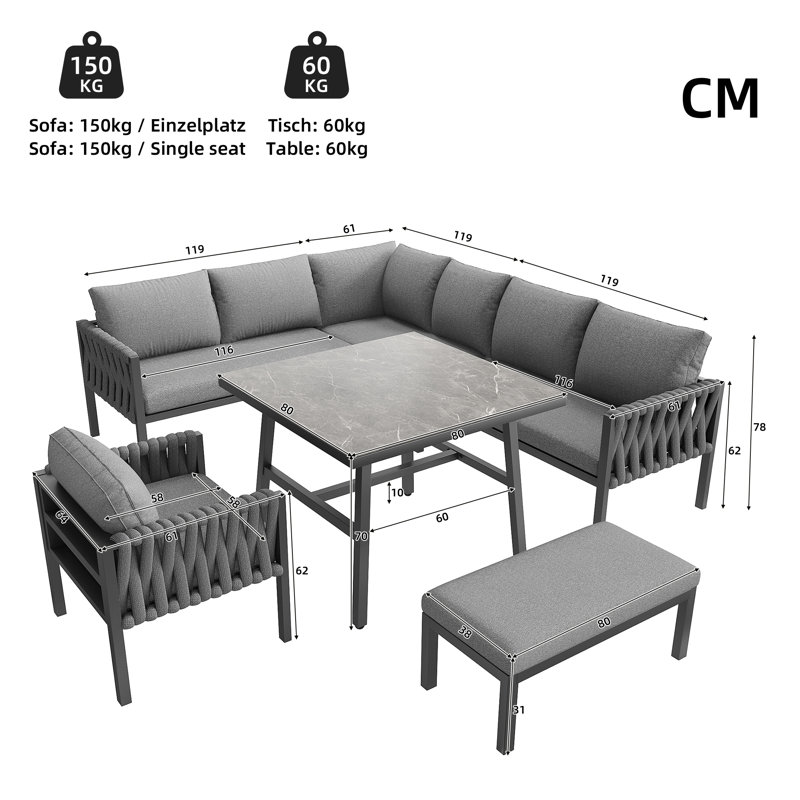 Garden Lounge Set For 8 People Grey