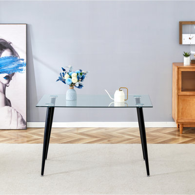 Table à manger moderne en verre, 130 * 80 * 75Cm, convient à tous les intérieurs, table noire à gratter 130 * 80 * 75Cm, pieds en métal avec revêtement en bois, design,