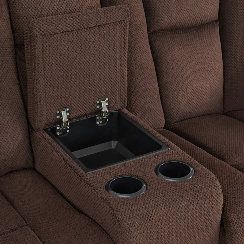 Power Reclining Sofa with Heat and Massage, USB Ports, Cup Holders, 3-Seat Dual Recliner Sofa, Brown Polyester Blend