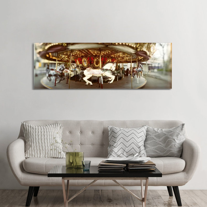 Carousel Horses In An Amusement Park, Seattle Center, Queen Anne Hill, Seattle, Washington State, USA - Wrapped Canvas Panoramic Print