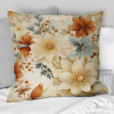 Coussin décoratif doux à motif floral brun chaud et beige