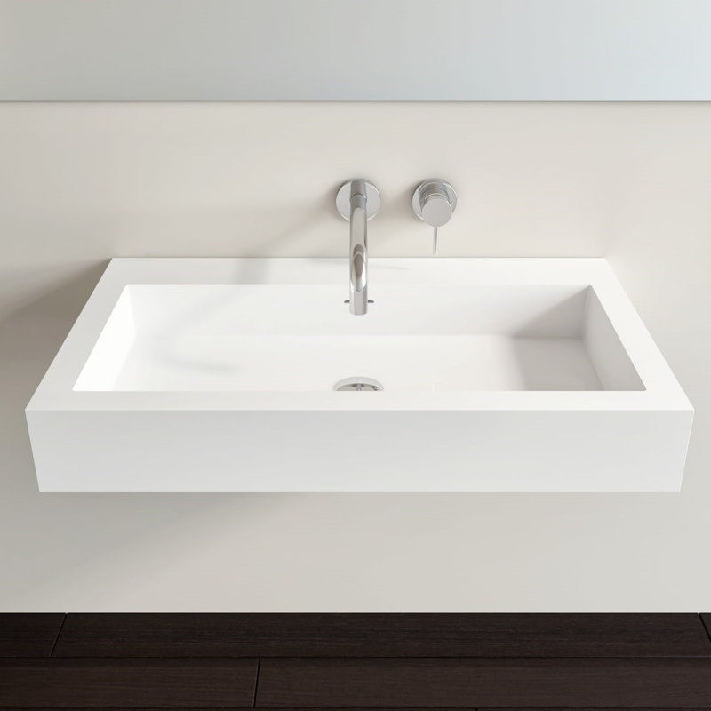 Badeloft 31.4" x 18.8" Rectangular Stone Resin Wall Mounted Bathroom Sink with Overflow WT-06-L-G in Glossy White
