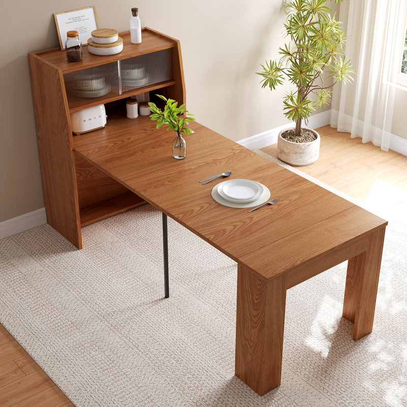 Table de salle à manger et buffet de rangement, table de salle à manger multifonctionnelle peu encombrante, Brun