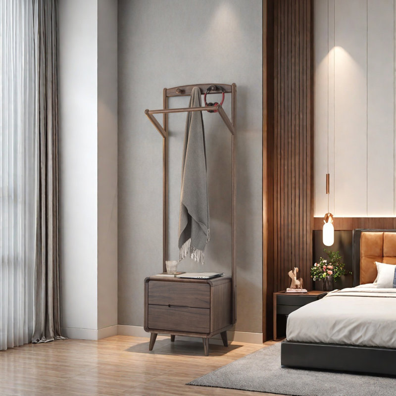 Multifunctional Solid Wood Coat Rack as Nightstand