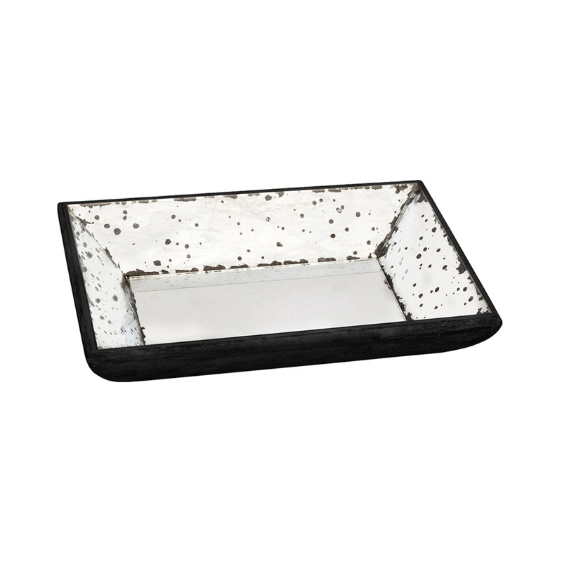 Waverly Mirrored Rectangle Tray, Medium, Silver MDF with Etched Motifs