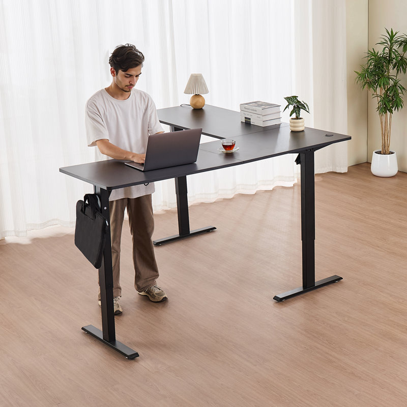 L Shaped Desk Electric Adjustable Height Corner Home Gaming Desk Black