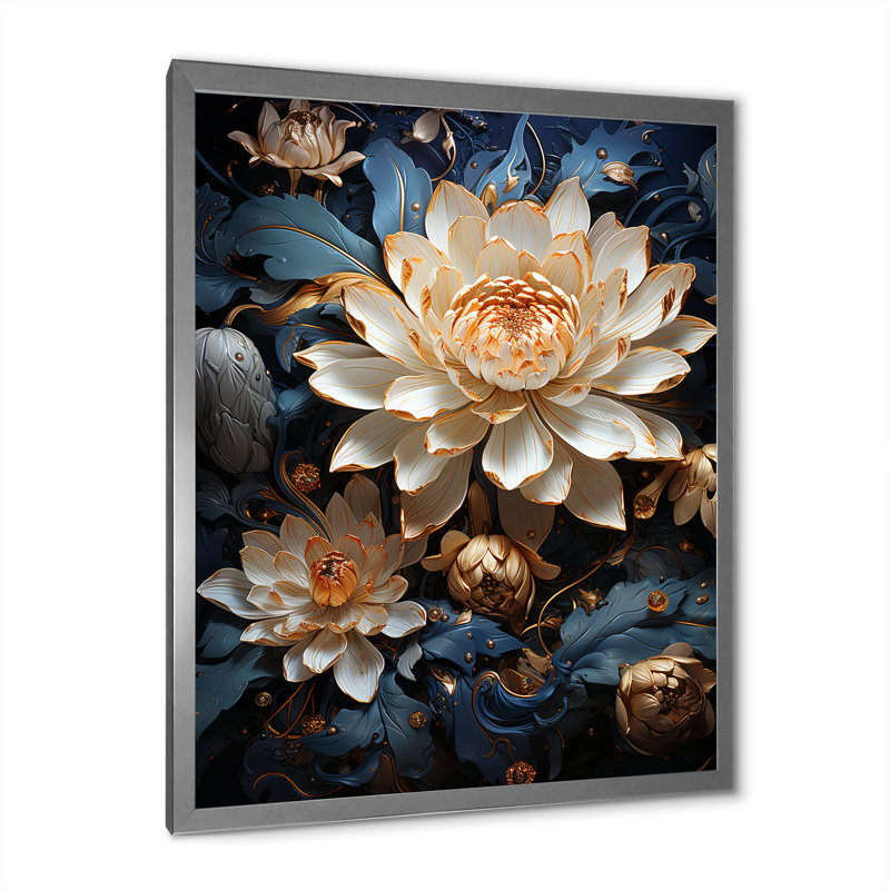 Opulentes reflets lotus, H 32 po x l 16 po x P 1 po, Cadre photo argenté