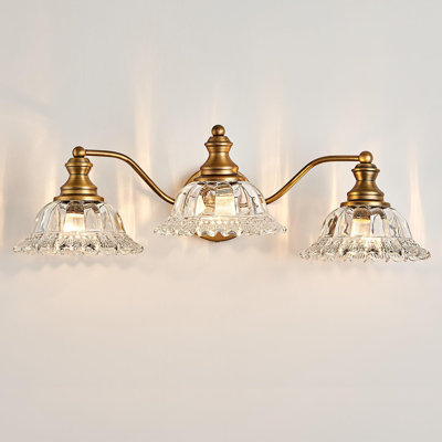 3-Light Brass-Finish Vintage Bathroom Vanity Lamp UL Listed