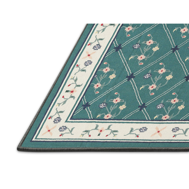 Tapis contemporaine vert/crème/brun, Rectangle 6 pi 0 po x 9 pi 0 po