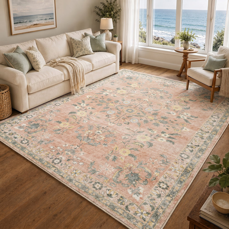 Erin Floral Pink Area Rug, Rectangle 160 x 230 cm